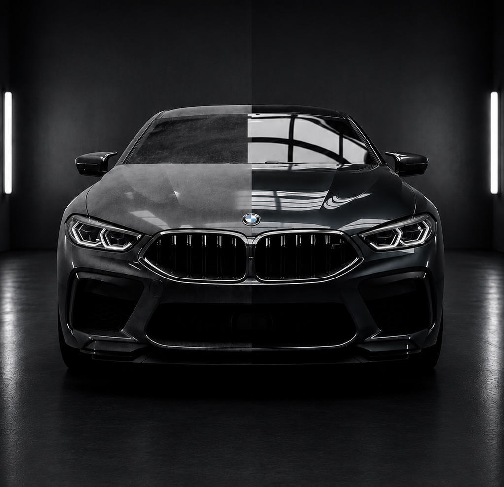 コーティング施工によるボディの艶比較（BMW M8）